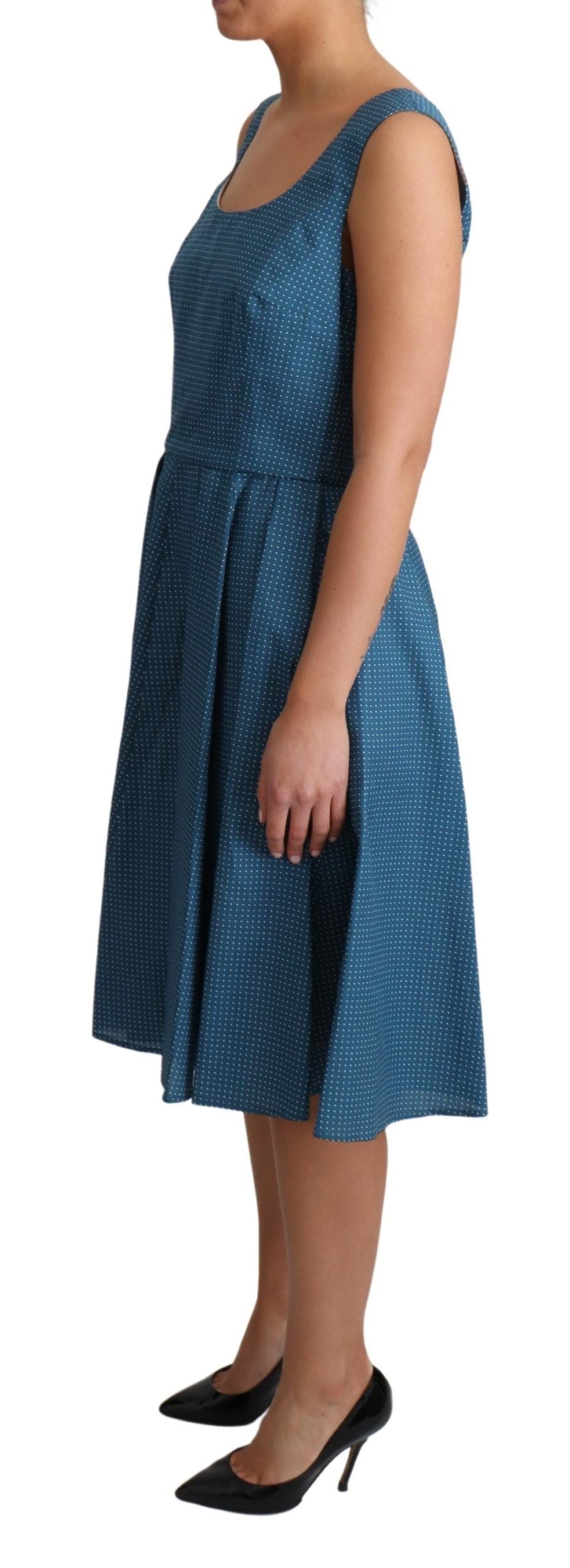 Dolce & Gabbana Blue Polka Dotted Sleeveless A-Line Dress