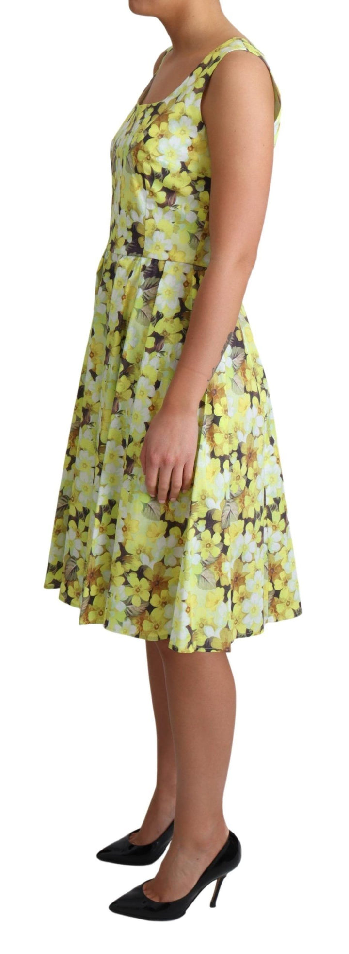 Dolce & Gabbana Elegant Yellow Floral A-Line Sleeveless Dress