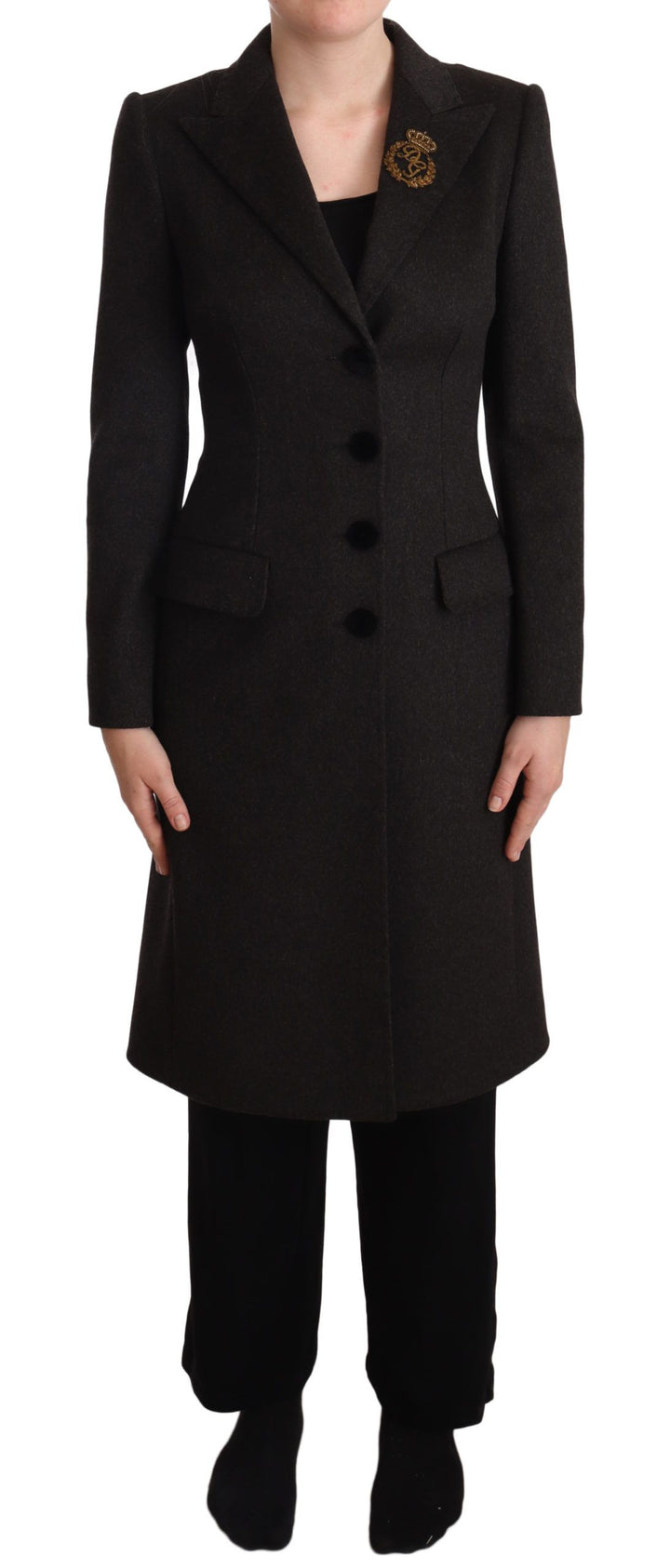 Dolce & Gabbana Elegant Wool-Cashmere Blend Coat in Black Gray