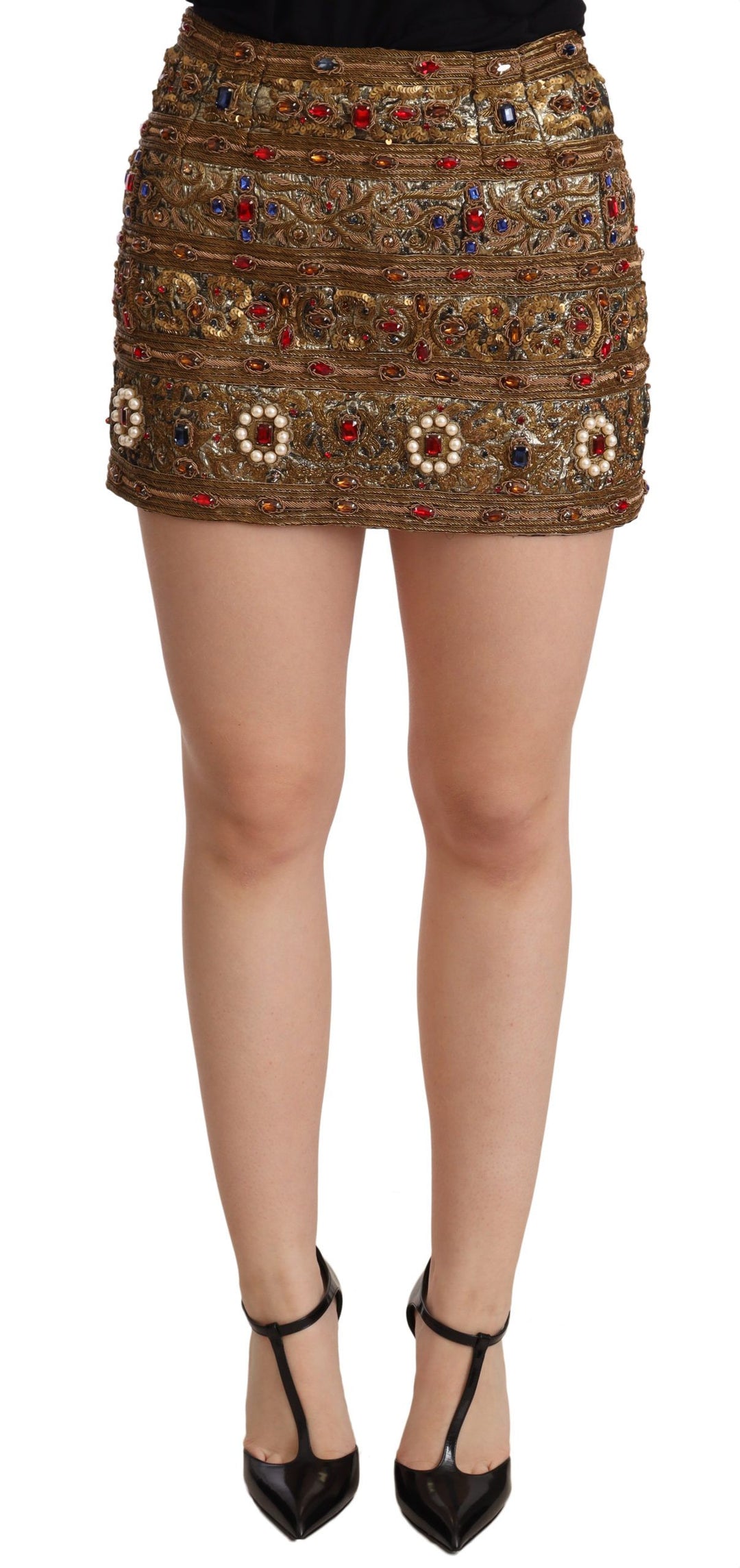 Dolce & Gabbana Gold Embellished High Waist Mini Skirt