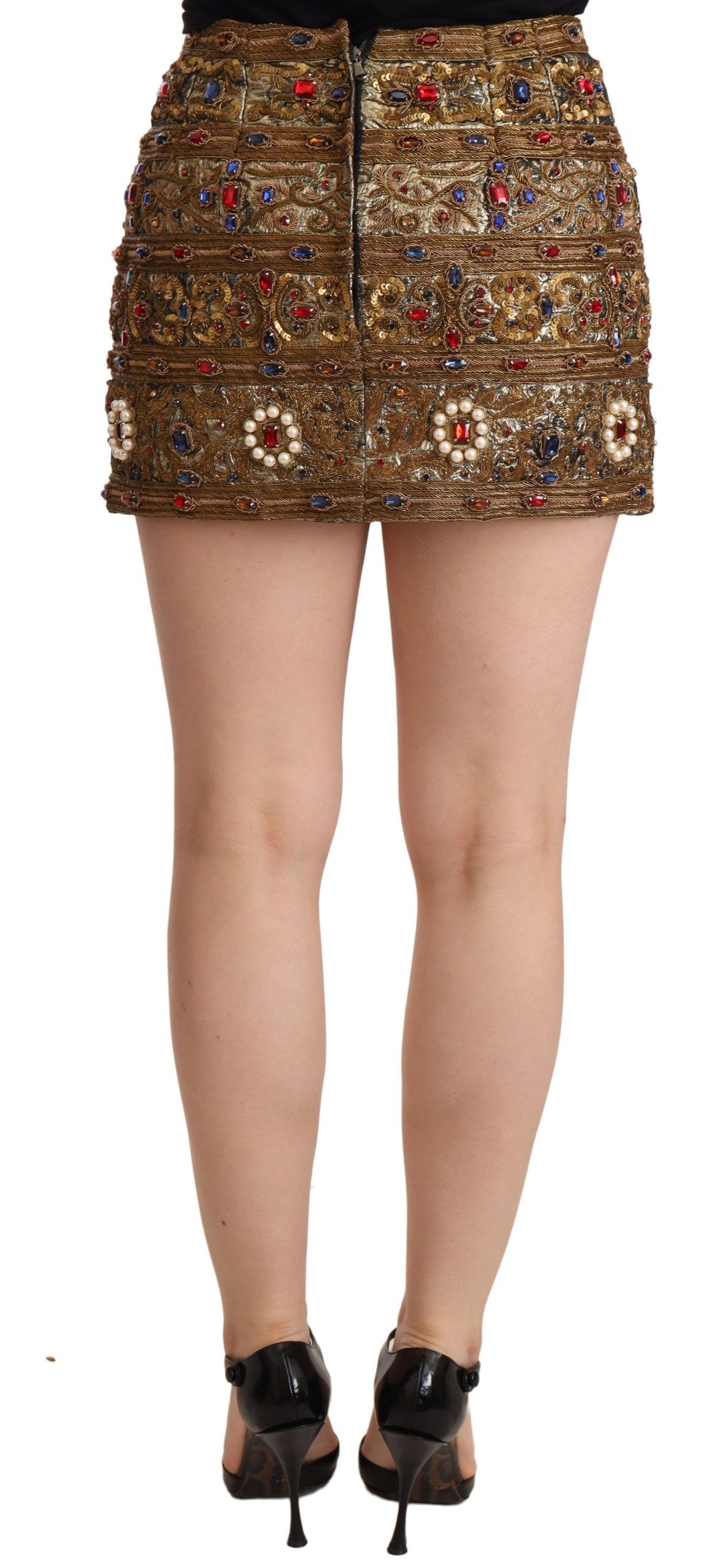 Dolce & Gabbana Gold Embellished High Waist Mini Skirt