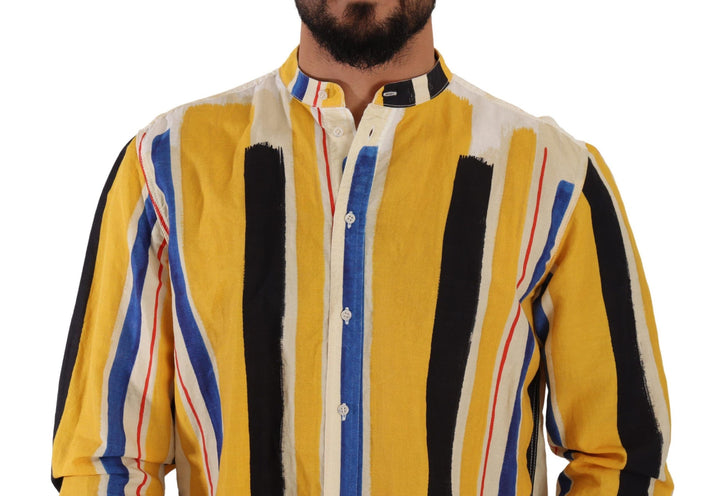 Dolce & Gabbana Elegant Yellow Striped Henley Shirt