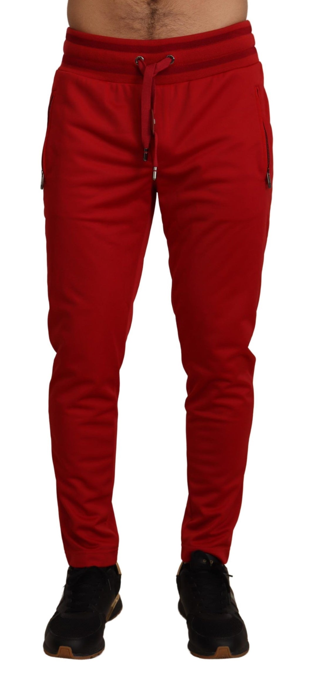 Dolce & Gabbana Elegant Red Casual Sweatpants with Logo Plaque