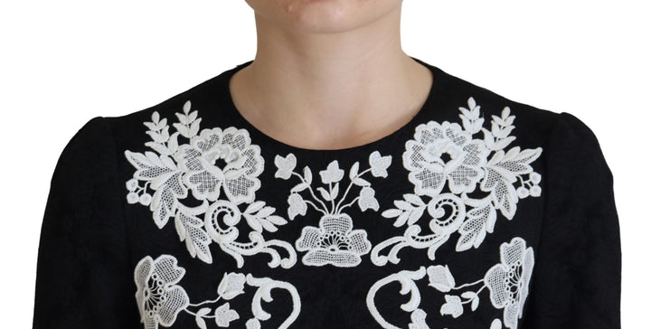 Dolce & Gabbana Elegant Black A-Line Mini Dress with Lace Trim