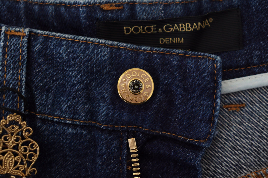 Dolce & Gabbana Embellished Straight Leg Designer Jeans