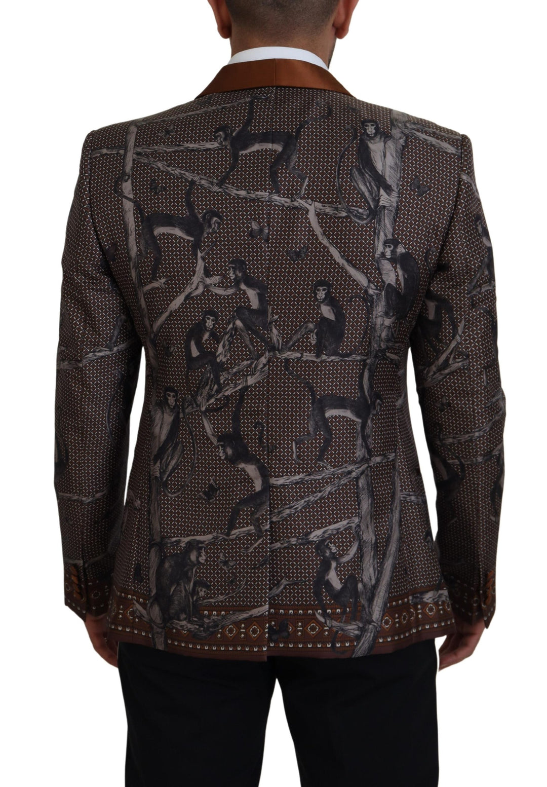 Dolce & Gabbana Elegant Bronze Brown Monkey Print Silk Blazer