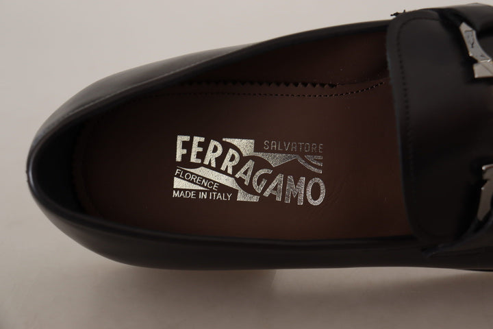 Salvatore Ferragamo Suave Black Leather Gancio Bit Loafers