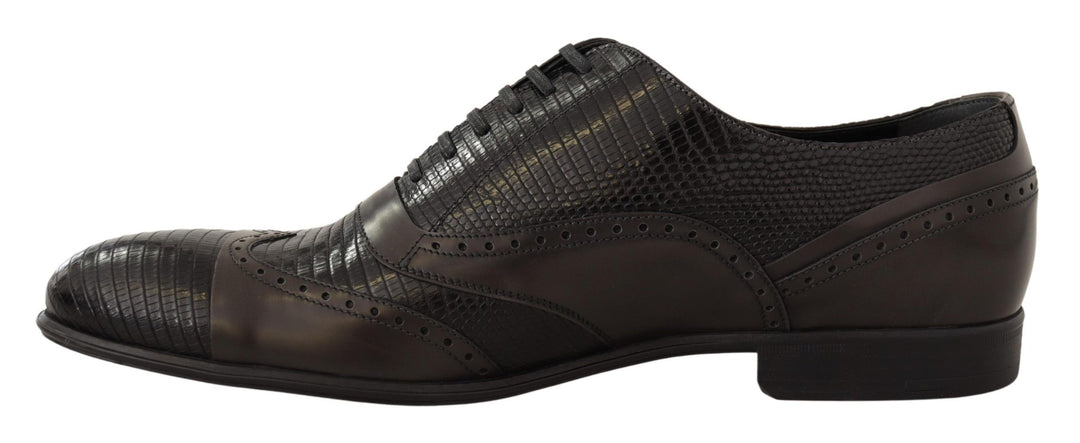 Dolce & Gabbana Elegant Brown Lizard Leather Oxford Shoes