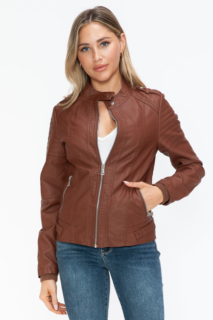 Salvia Ettore PU Leather Biker Jacket with Side Zip Pockets