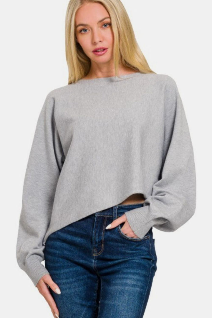 Zenana – Langärmliger Pullover mit asymmetrischem Saum