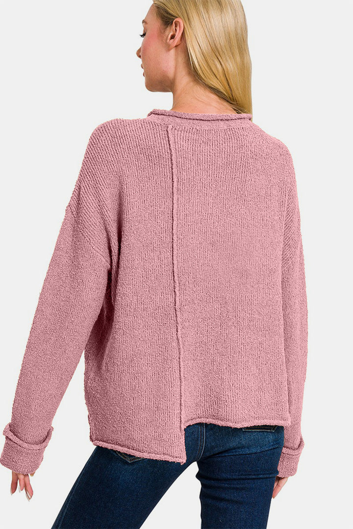 Zenana Pullover mit asymmetrischem Saum und überschnittenen Schultern