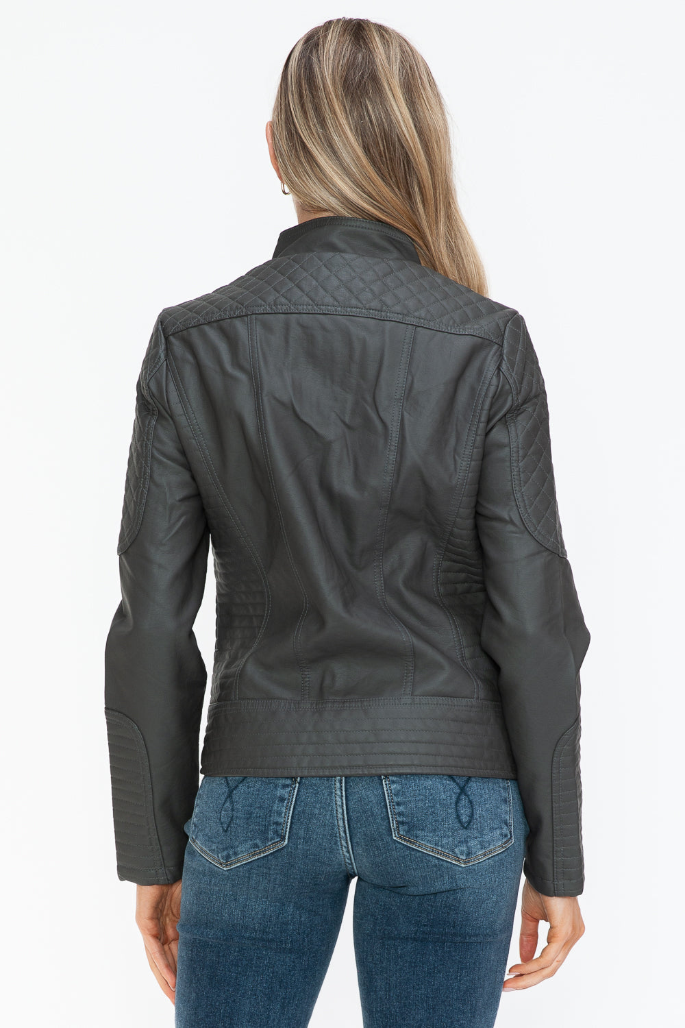 Salvia Ettore Faux Leather Zip Up Mock Neck Jacket