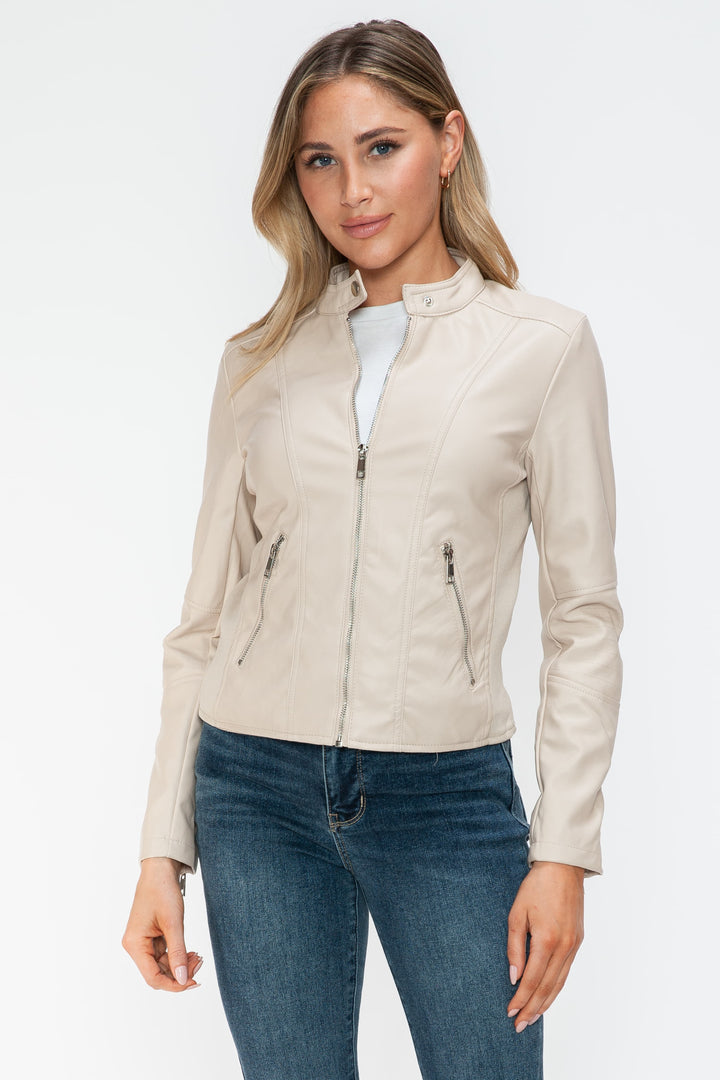 Salvia Ettore PU Leather Zip Up Jacket with Pockets