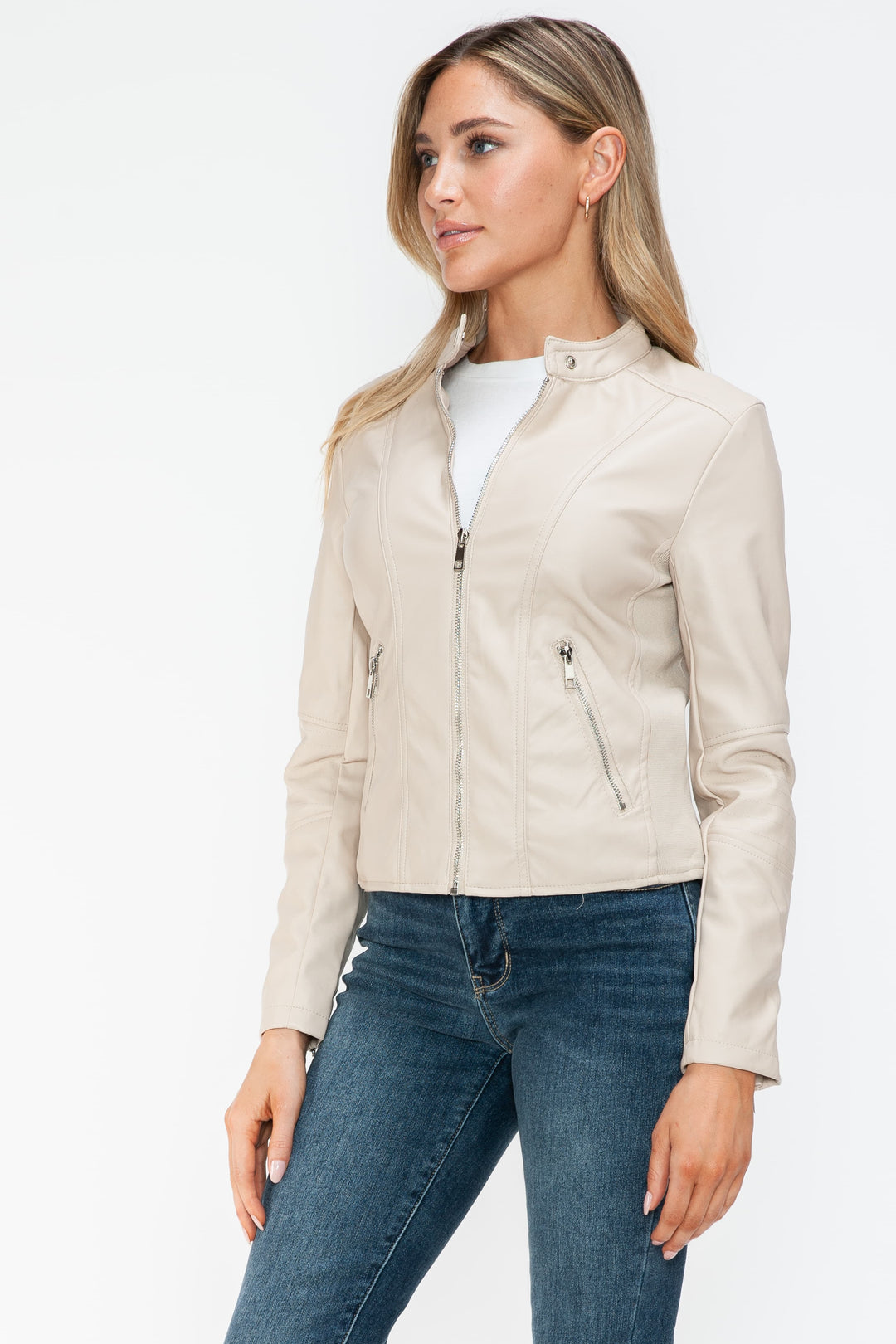 Salvia Ettore PU Leather Zip Up Jacket with Pockets