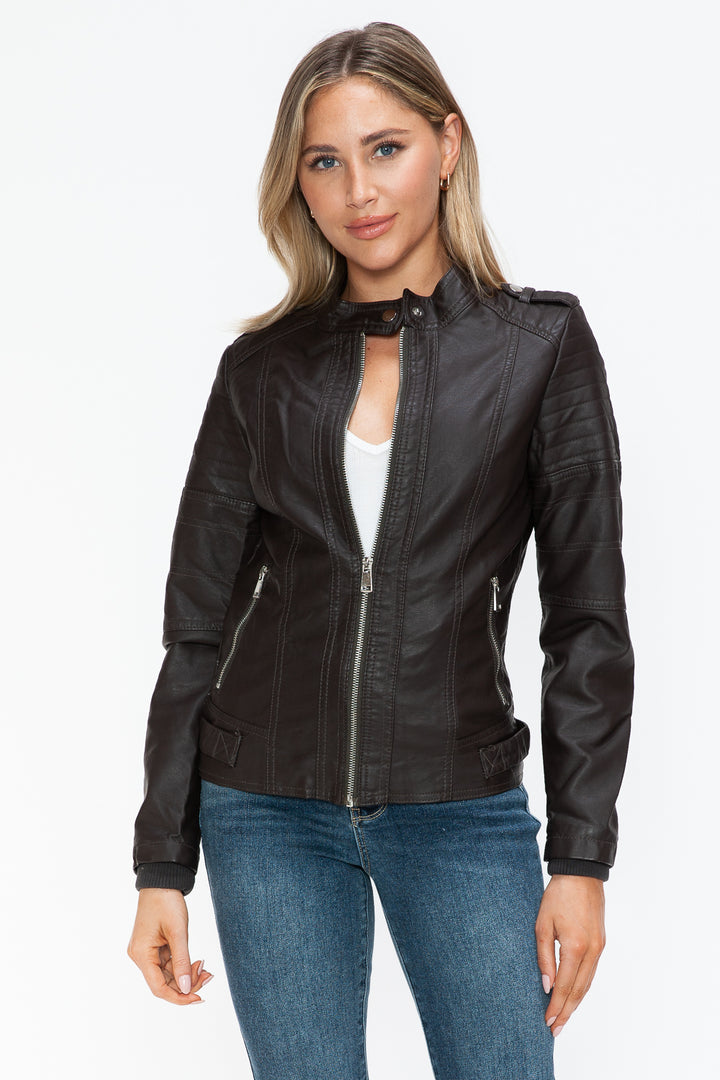 Salvia Ettore PU Leather Biker Jacket with Side Zip Pockets