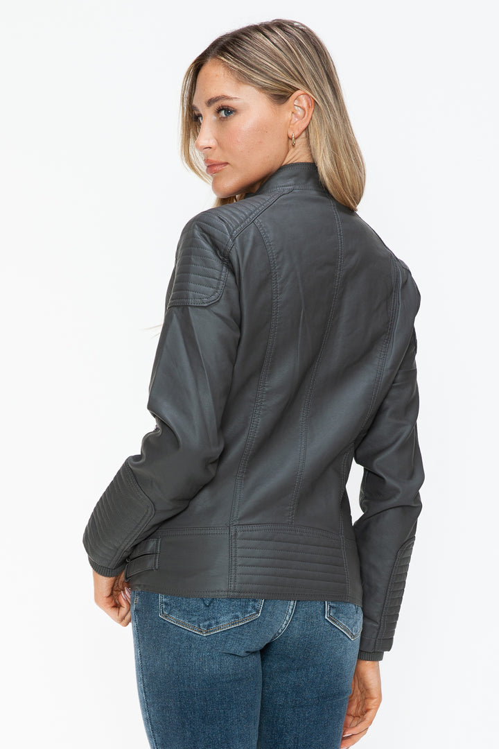 Salvia Ettore Faux Leather Biker Jacket with Side Zip Pockets