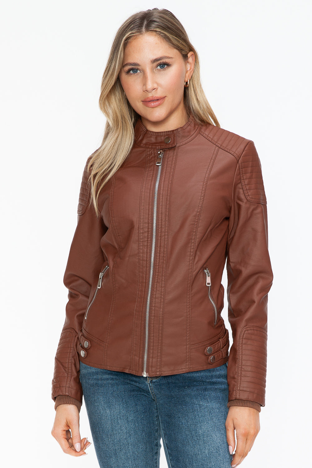 Salvia Ettore Faux Leather Biker Jacket with Side Zip Pockets