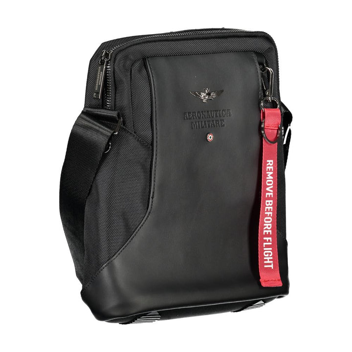 Aeronautica Militare Elegant Black Shoulder Bag with Organized Compartments