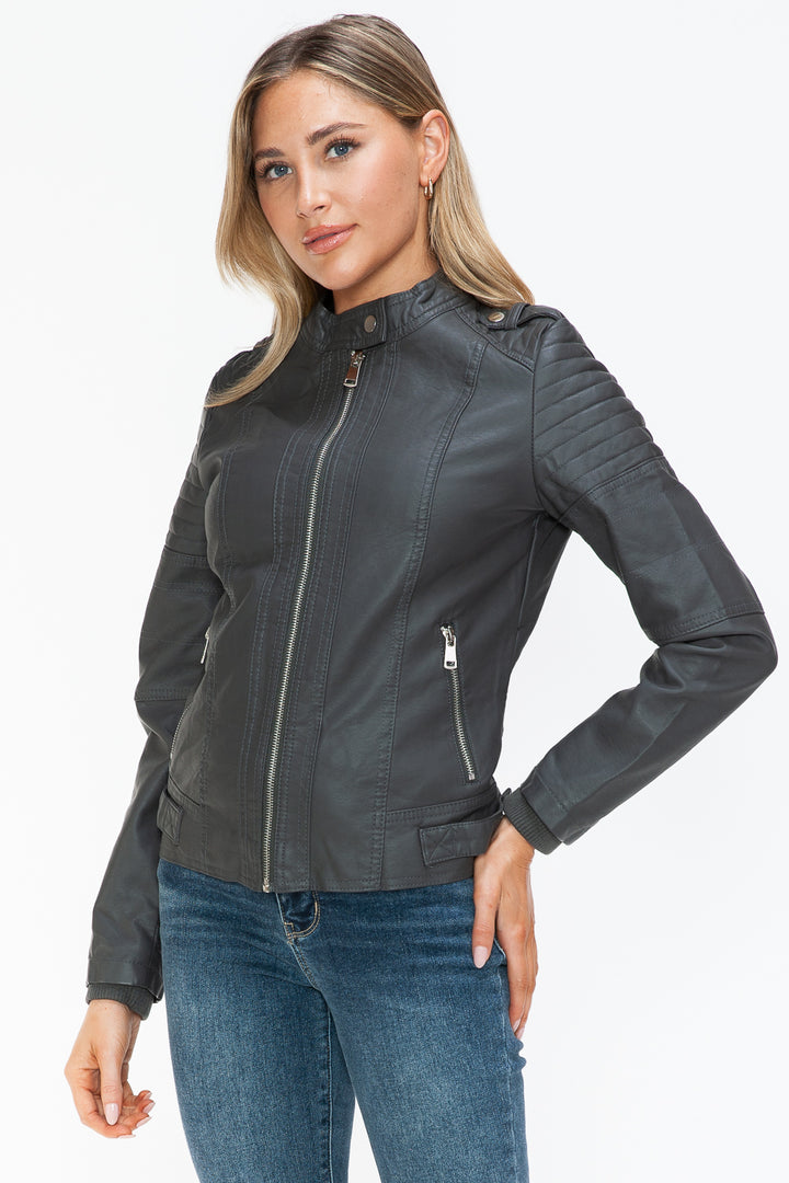 Salvia Ettore PU Leather Biker Jacket with Side Zip Pockets