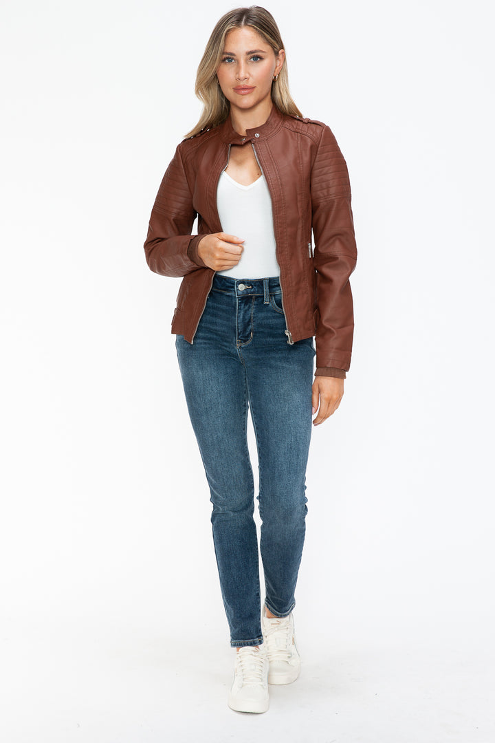 Salvia Ettore PU Leather Biker Jacket with Side Zip Pockets