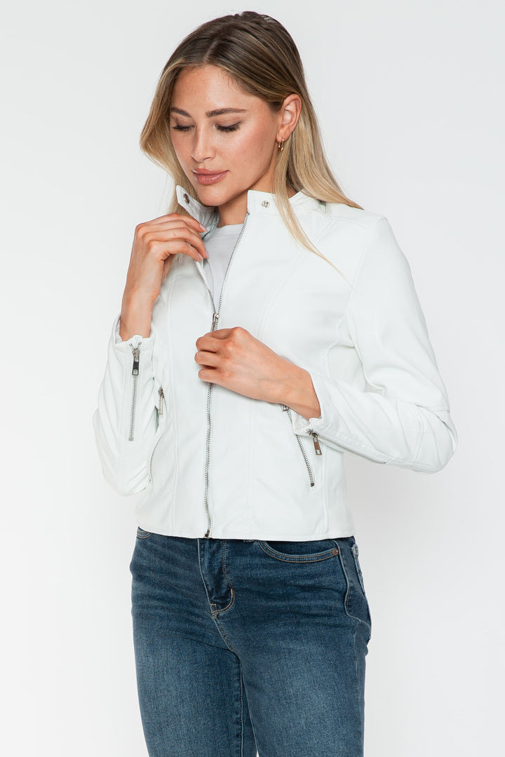 Salvia Ettore PU Leather Zip Up Jacket with Pockets