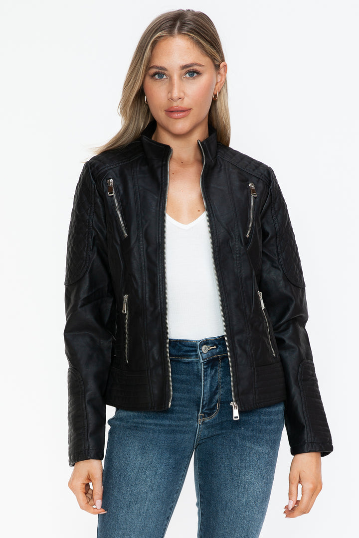 Salvia Ettore Faux Leather Zip Up Mock Neck Jacket