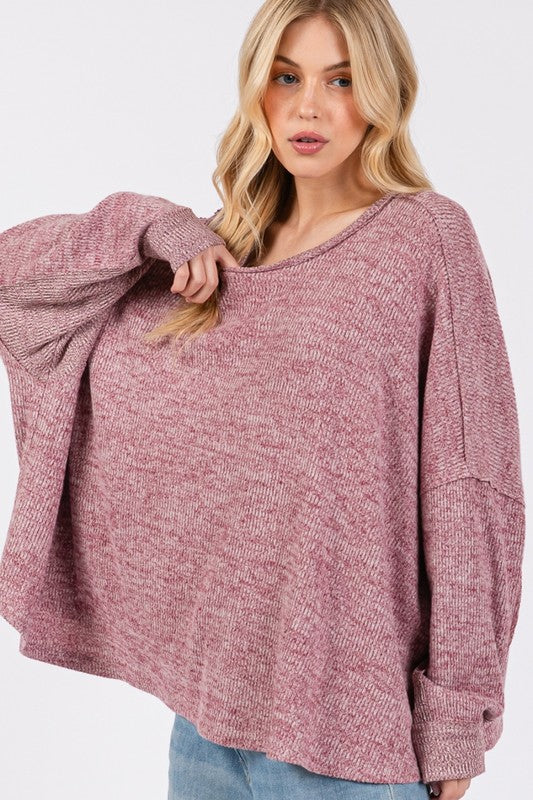 SAGE + FIG Round Neck Batwing Sleeve Oversize Top