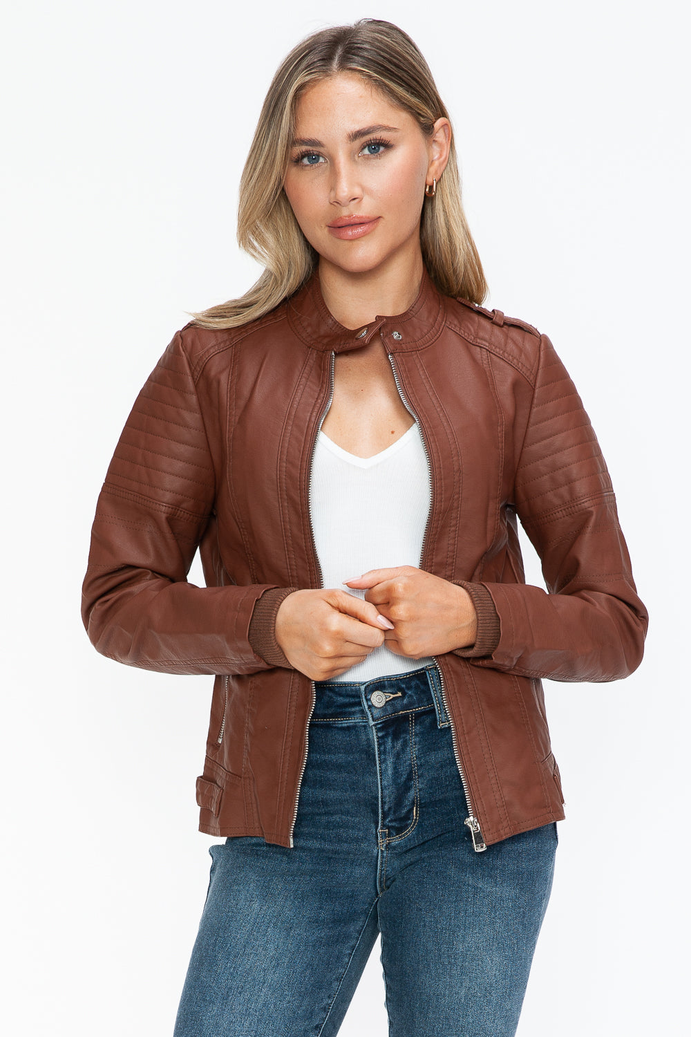 Salvia Ettore PU Leather Biker Jacket with Side Zip Pockets