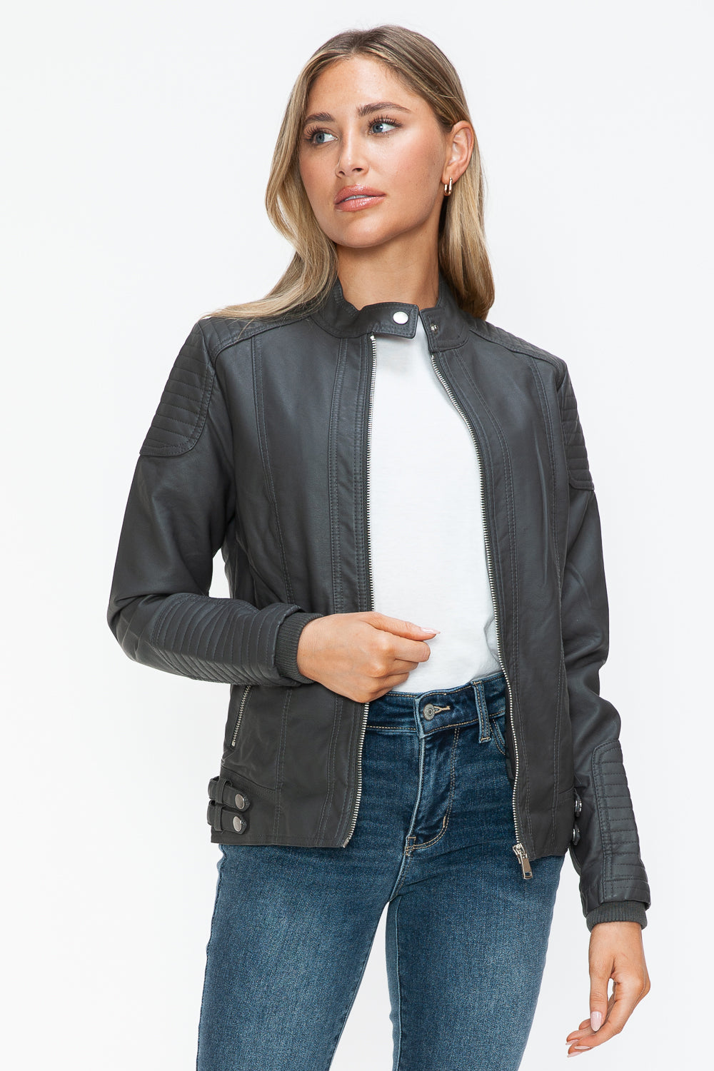 Salvia Ettore Faux Leather Biker Jacket with Side Zip Pockets