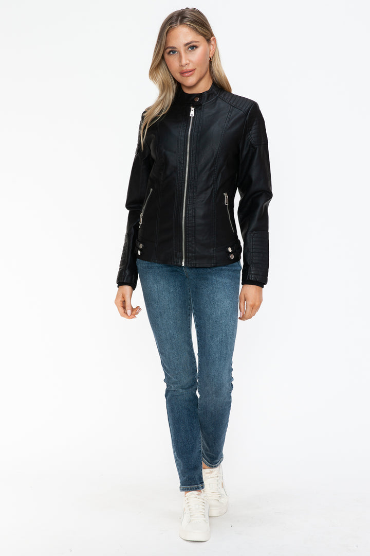 Salvia Ettore Faux Leather Biker Jacket with Side Zip Pockets