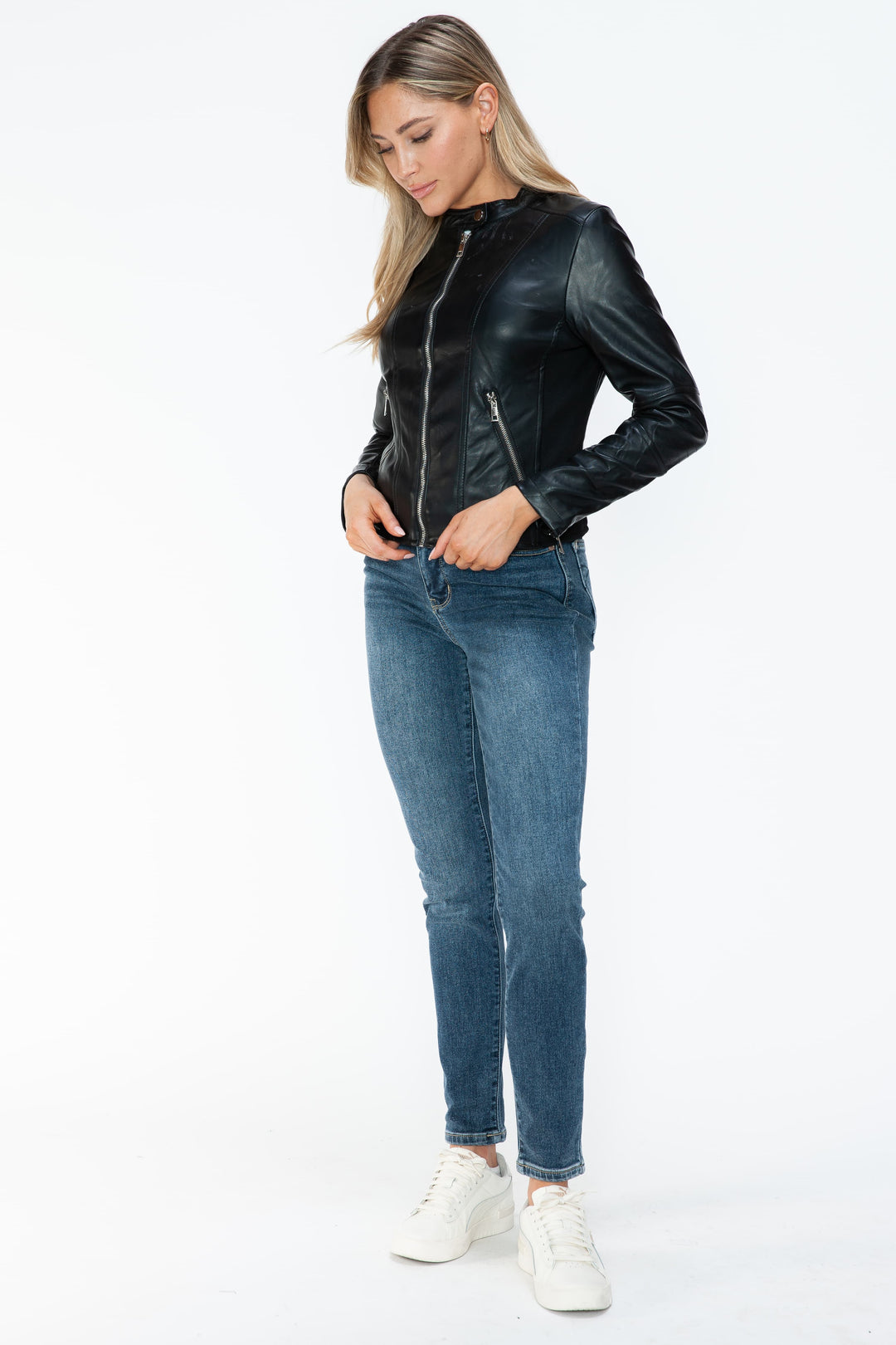 Salvia Ettore PU Leather Zip Up Jacket with Pockets