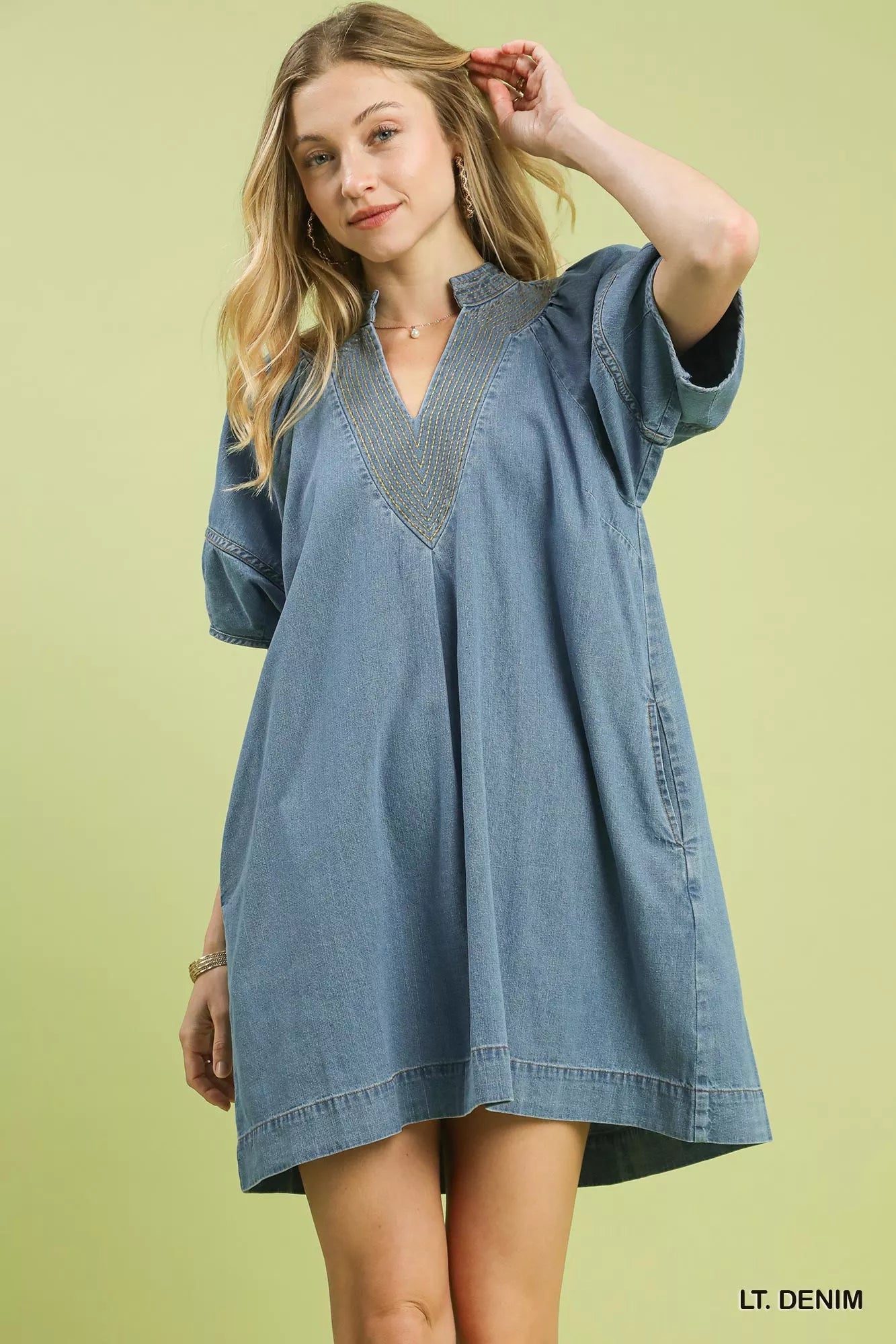 Umgee Denim Mini Dress with Contrast Thread – Montret