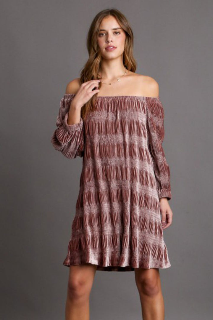 Umgee Off-Shoulder Balloon Sleeve Velvet Mini Dress