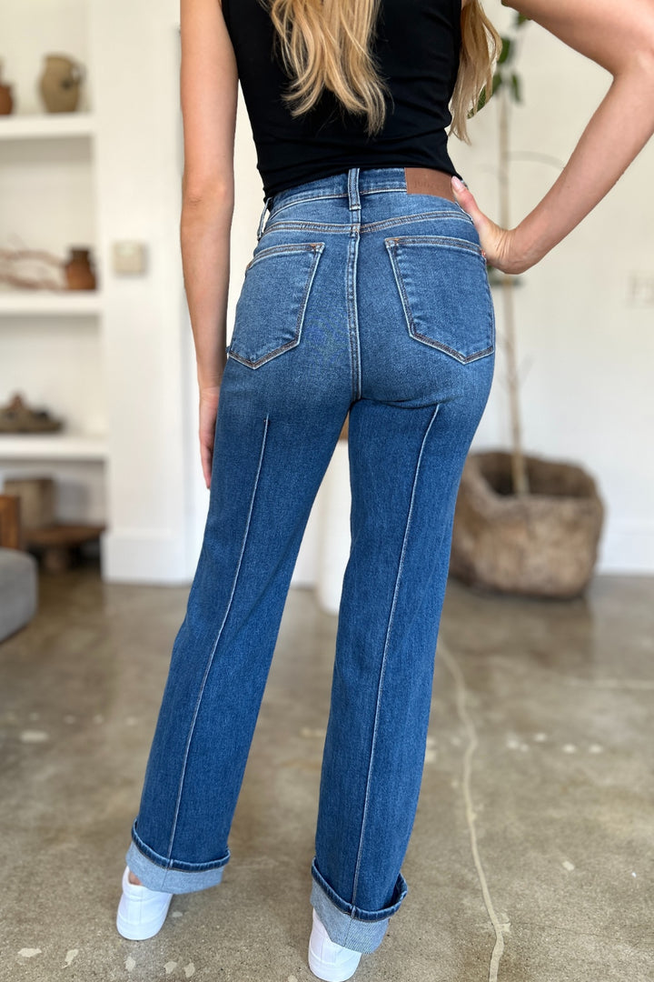 Judy Blue – Gerade Jeans in voller Größe mit hoher Taille und Vordernahtdetail