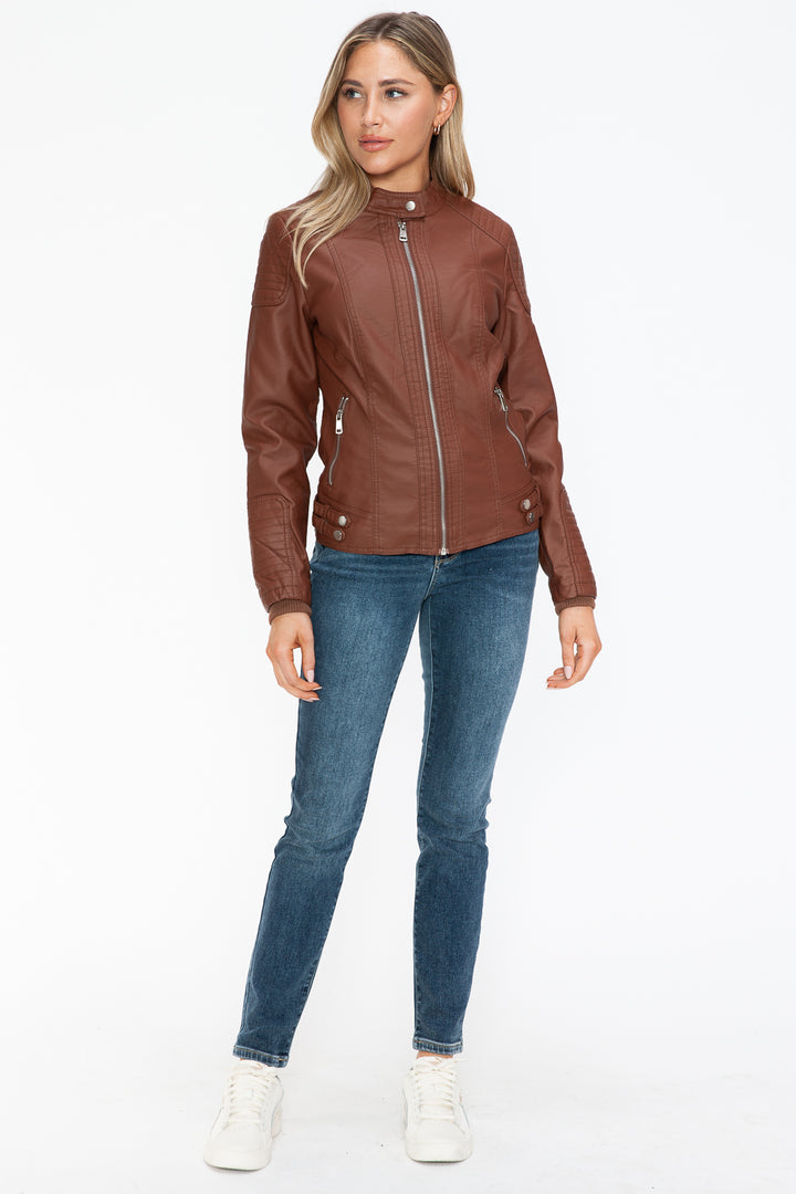 Salvia Ettore Faux Leather Biker Jacket with Side Zip Pockets