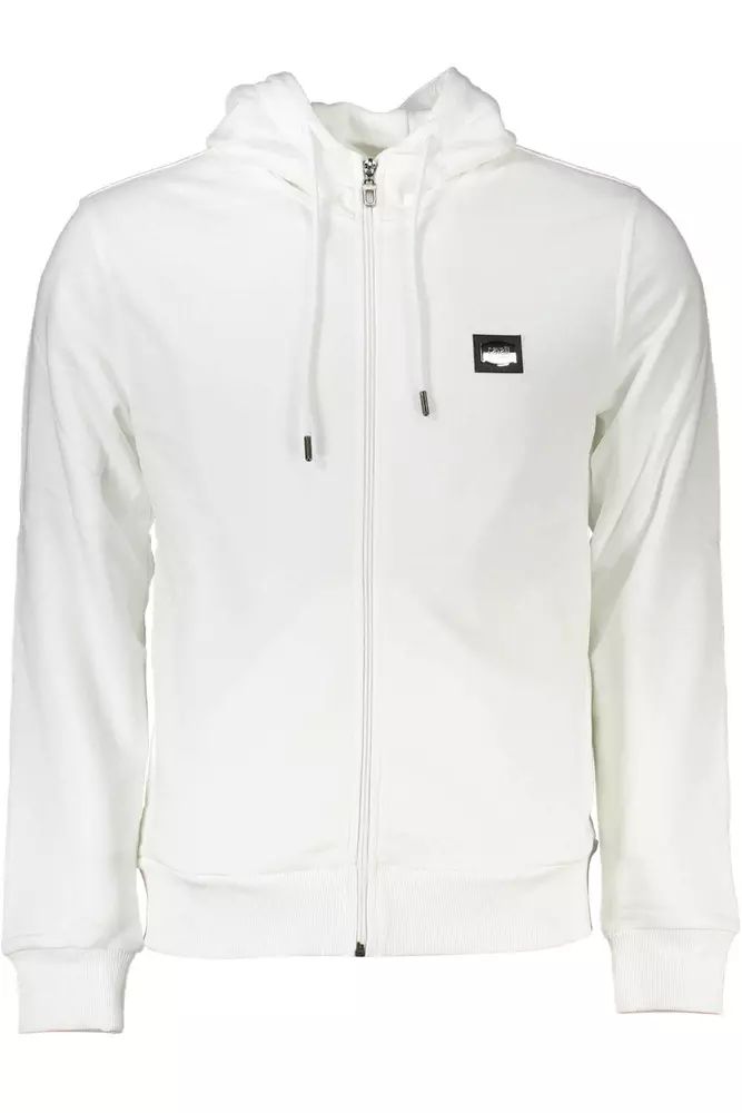 Cavalli Class Elegant White Hooded Sweatshirt with Embroidery Detail