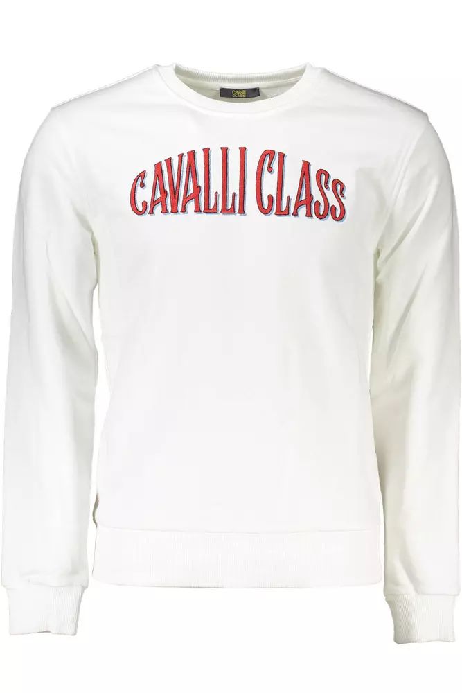 Cavalli Class Elegant White Embroidered Sweatshirt