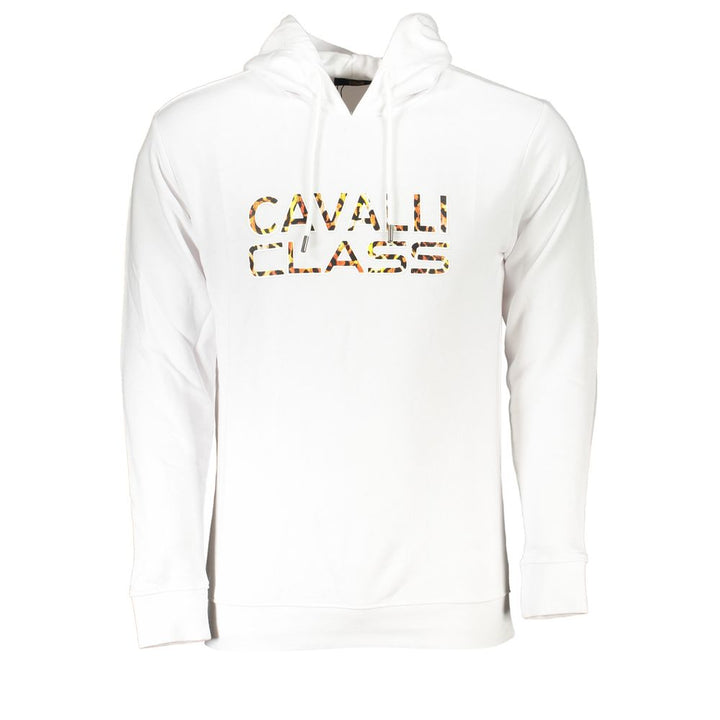 Cavalli Class Elegant White Hooded Sweatshirt with Logo Print