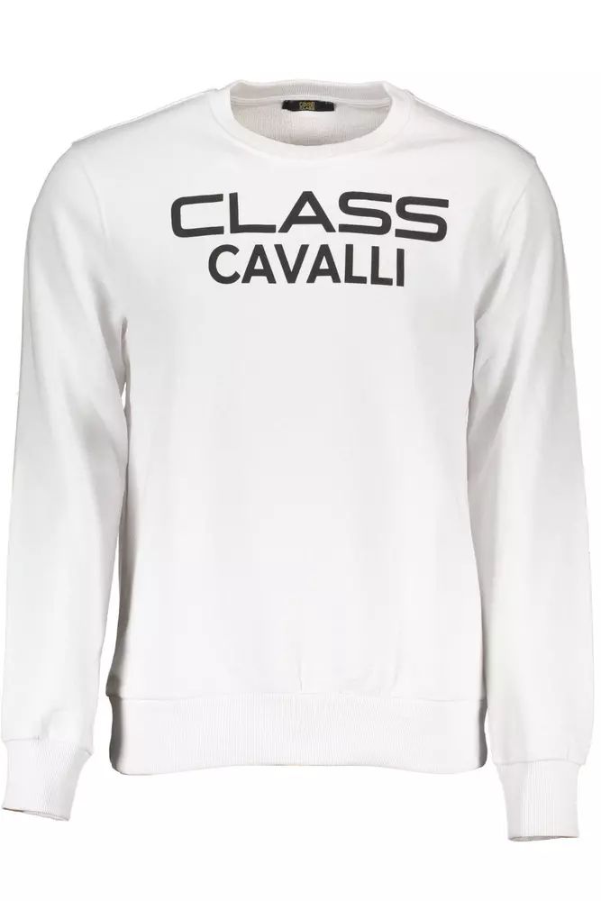Cavalli Class Chic White Cotton Round Neck Sweater