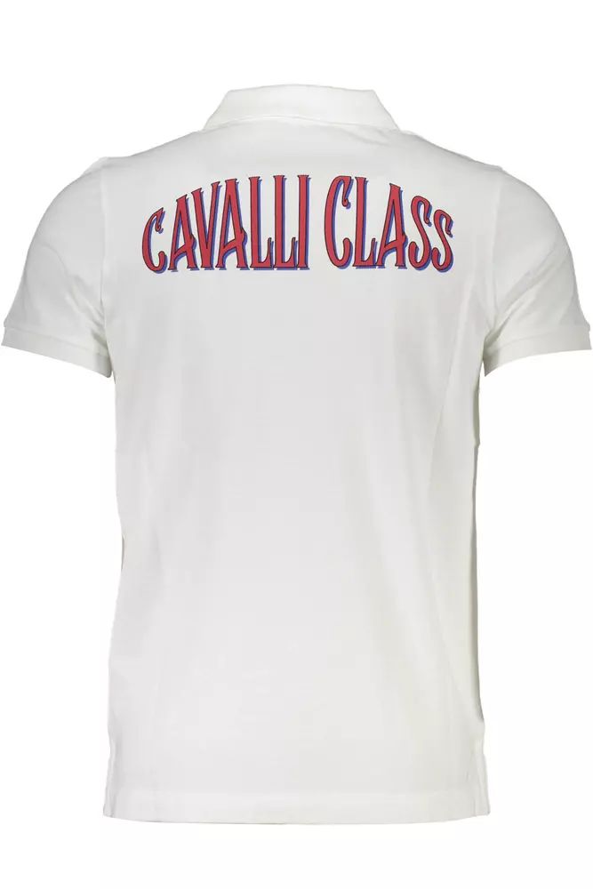 Cavalli Class Elegant White Cotton Polo with Logo Detail