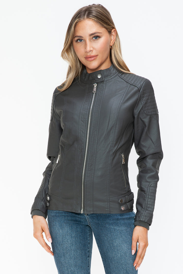 Salvia Ettore Faux Leather Biker Jacket with Side Zip Pockets