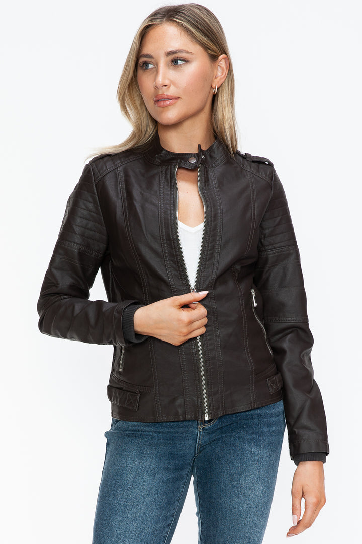 Salvia Ettore PU Leather Biker Jacket with Side Zip Pockets