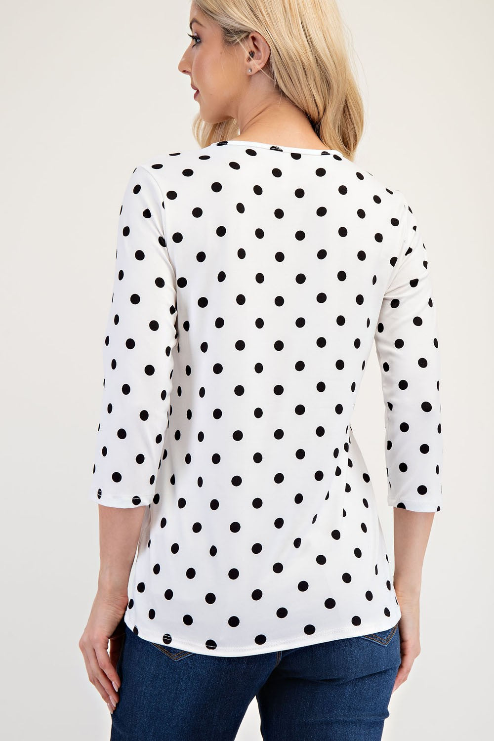 Celeste Full Size Polka Dot Round Neck Three-Quarter Sleeve T-Shirt