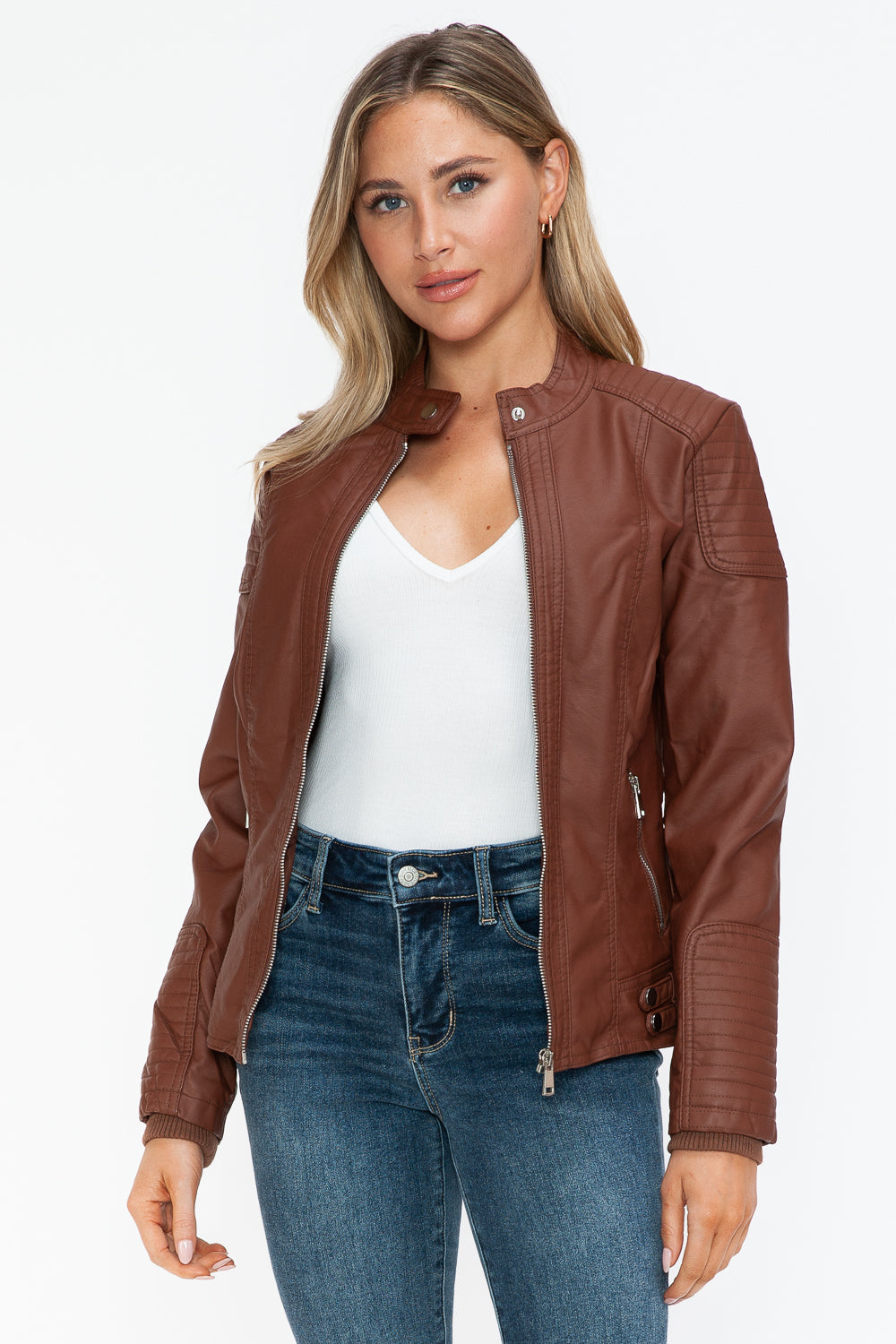 Salvia Ettore Faux Leather Biker Jacket with Side Zip Pockets