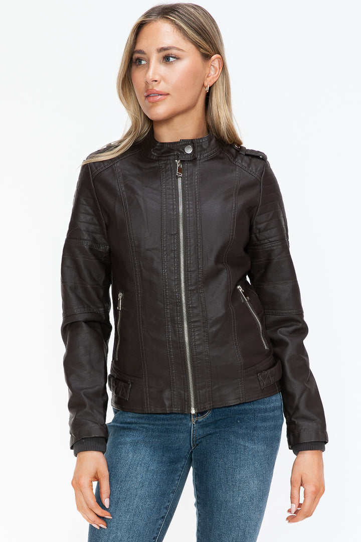 Salvia Ettore PU Leather Biker Jacket with Side Zip Pockets