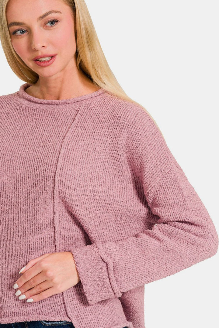 Zenana Pullover mit asymmetrischem Saum und überschnittenen Schultern