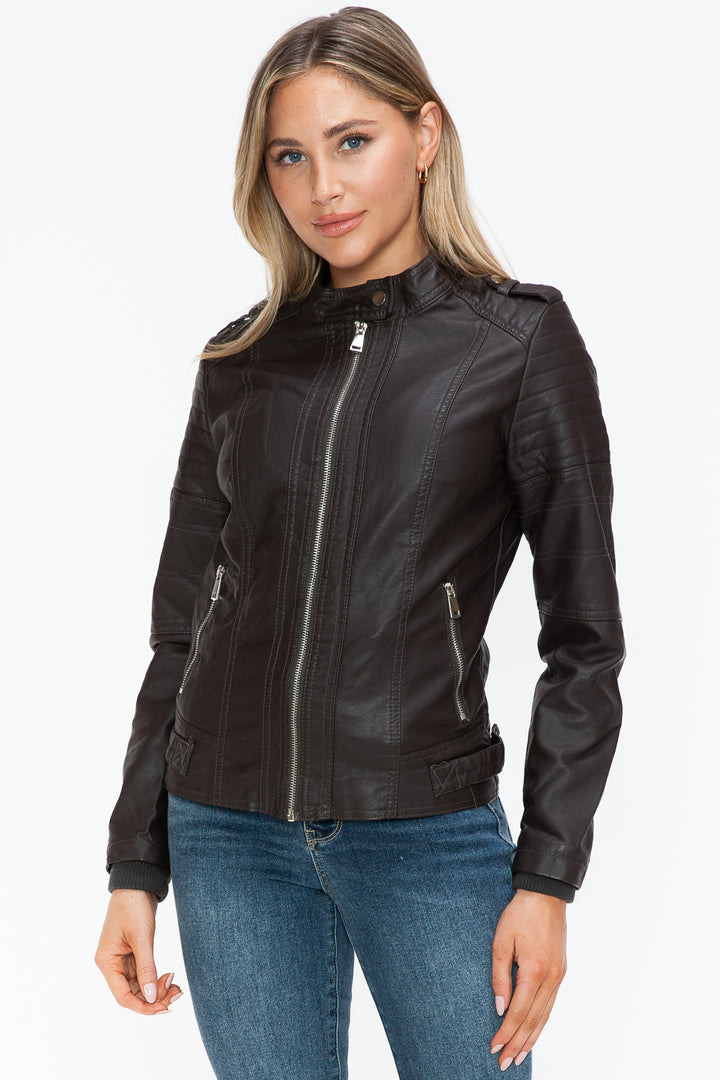 Salvia Ettore PU Leather Biker Jacket with Side Zip Pockets