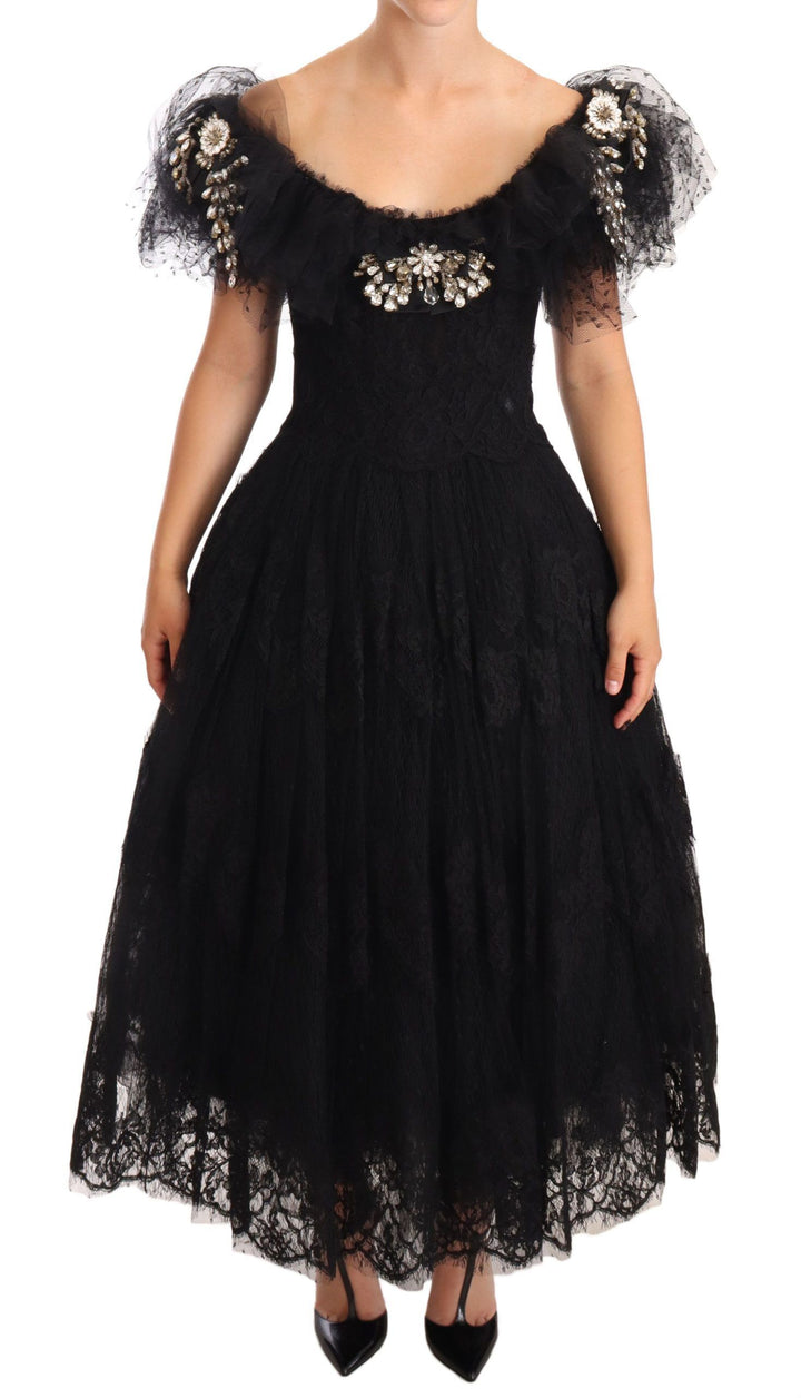 Dolce & Gabbana Crystal Embellished Black Ball Gown Dress