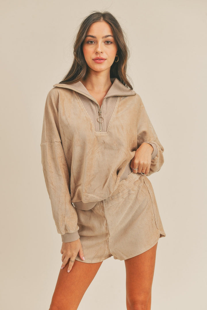 MABLE Corduroy Half Zip Top and Shorts Set