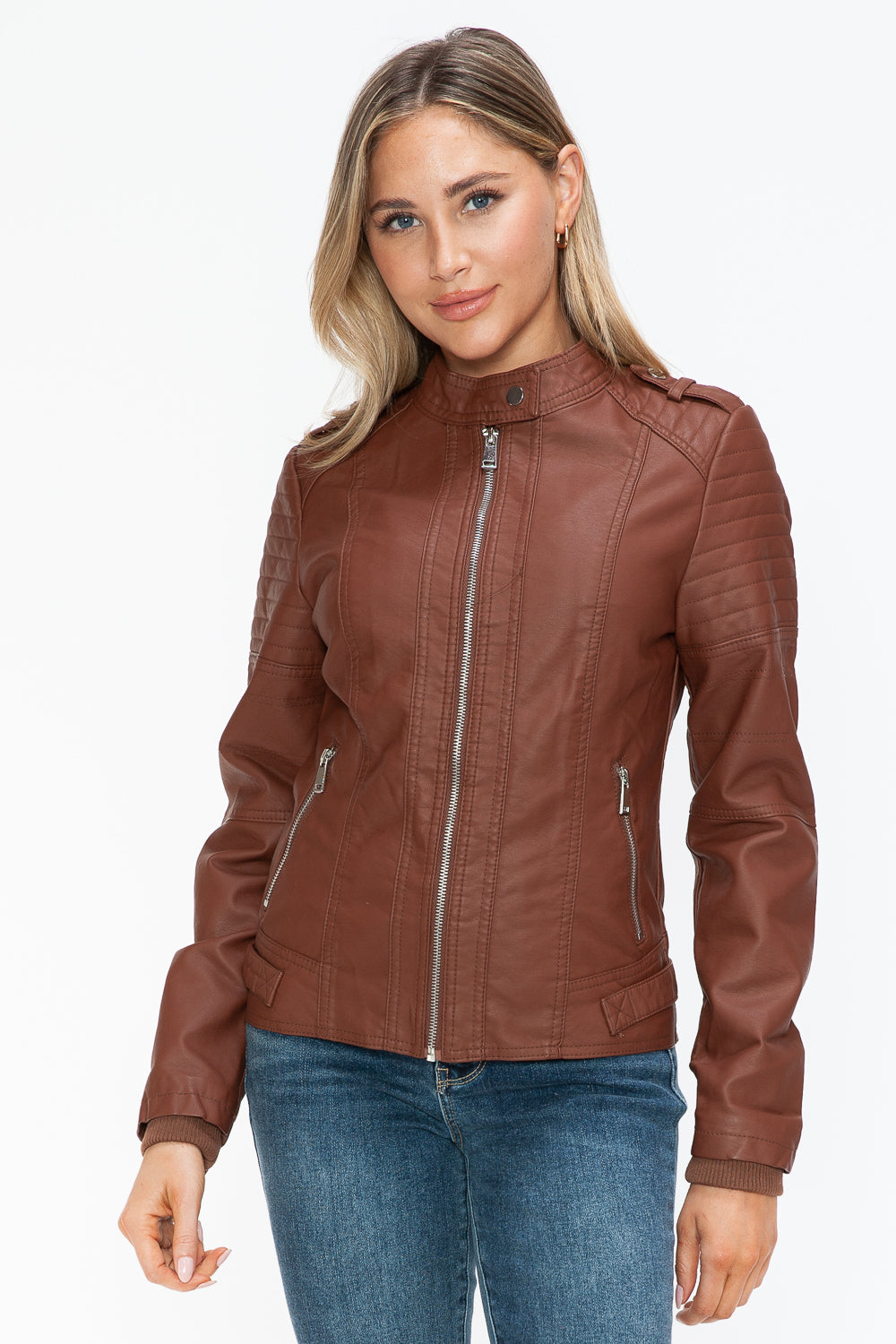 Salvia Ettore PU Leather Biker Jacket with Side Zip Pockets